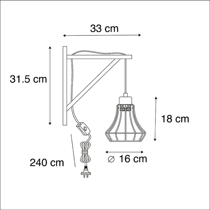 QAZQA Wandlamp galgje - Bruin - Landelijk - L 330mm