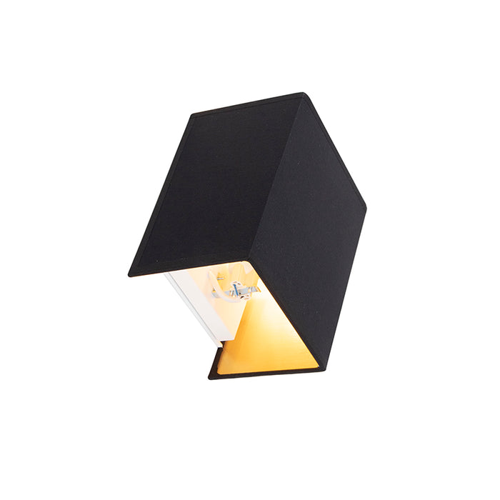QAZQA Moderne wandlamp zwart en goud met stoffen kap - Vete