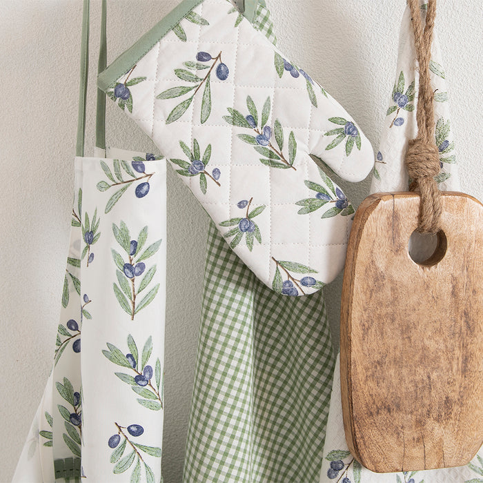 Clayre & Eef Ovenwant 16x30 cm Groen Wit Katoen olijf Ovenhandschoen