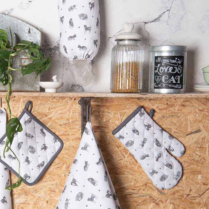 Clayre & Eef Ovenwant 18x30 cm Grijs Wit Katoen Katten