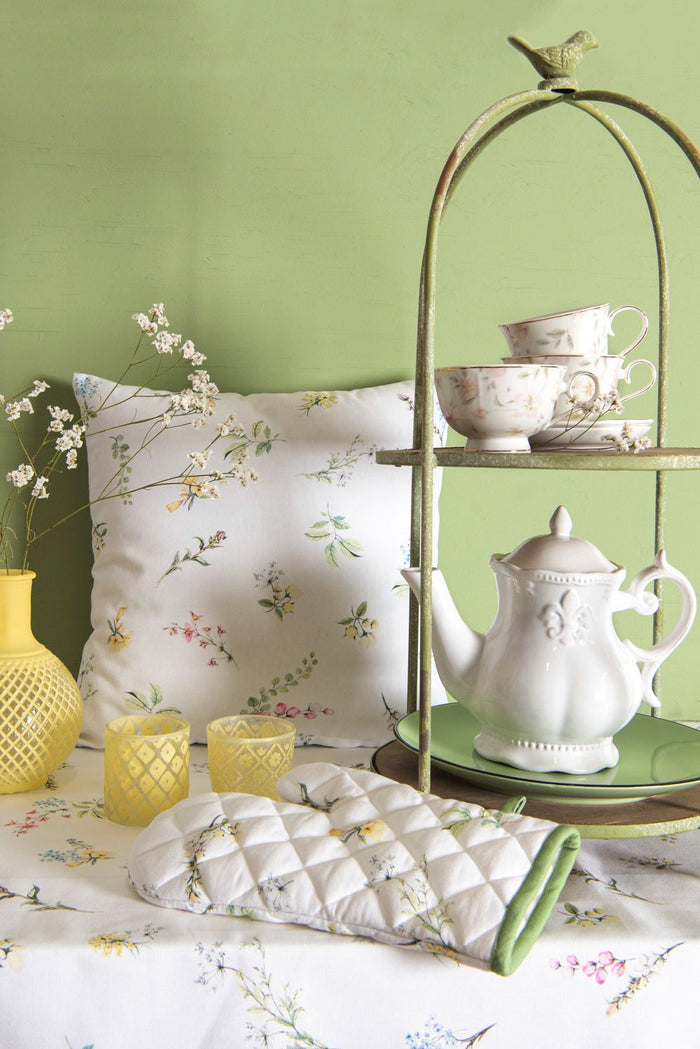 Clayre & Eef Ovenwant 16x30 cm Wit Katoen Bloemen Ovenhandschoen