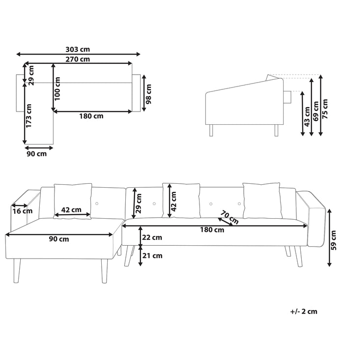Beliani-VADSO-Hoekslaapbank-Zwart-Rechterzijde-303 cm-Fluweel