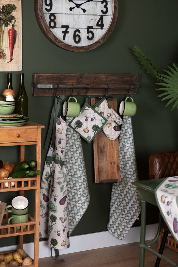 Clayre & Eef Ovenwant 16x30 cm Beige Groen Katoen Groenten