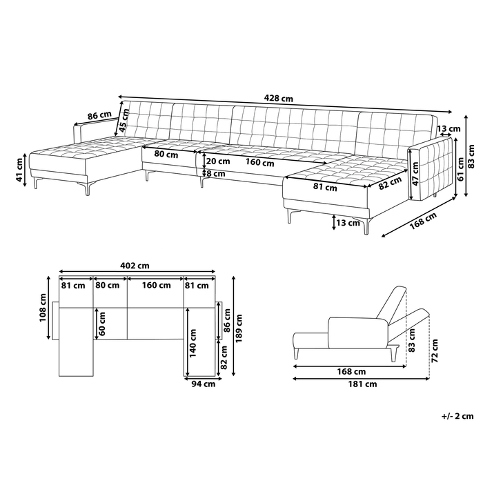 Beliani-ABERDEEN-Bank U-vormig-Marineblauw-6 persoons-Fluweel