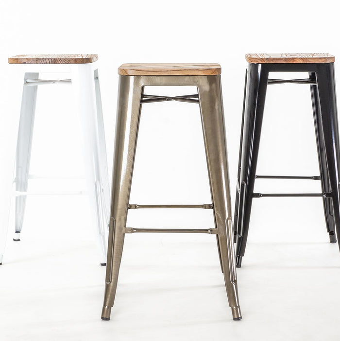 Legend Metalen barkruk industrieel metaal - met houten zitting - 77 cm