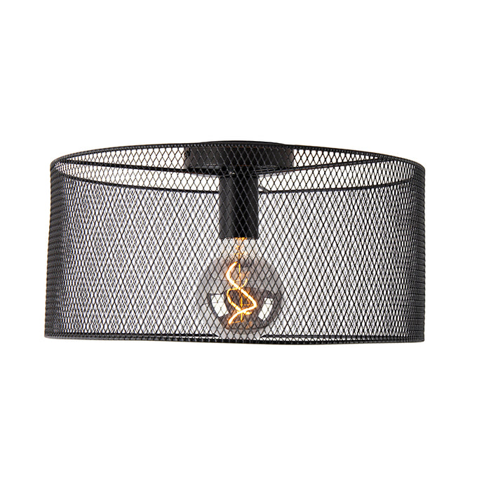 QAZQA Industriële plafondlamp zwart - Drum Mesh