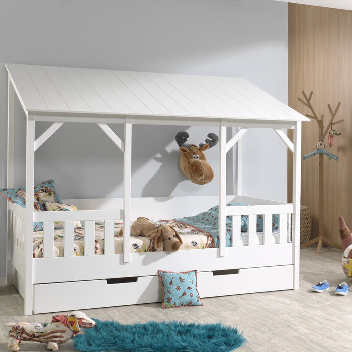 Vipack Housebed Huisbed 90 x 200 cm + Dak Wit + Bedlade