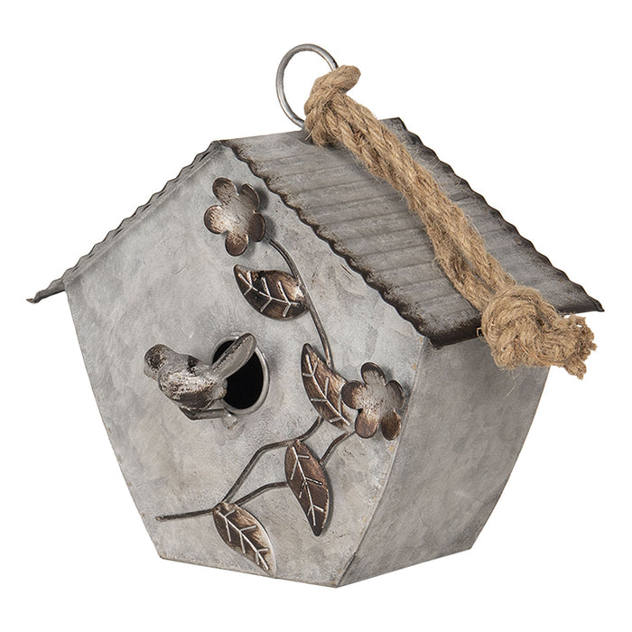 Clayre & Eef Vogelhuis 21x11x22 cm Grijs Ijzer Bloemen Vogelhuisje