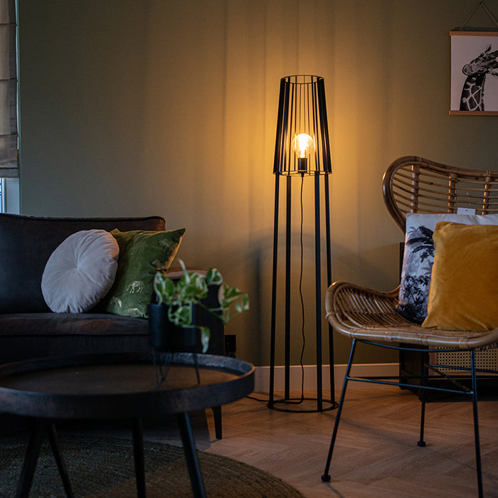 QAZQA Vloerlamp wieza - Zwart - Landelijk - D 32cm