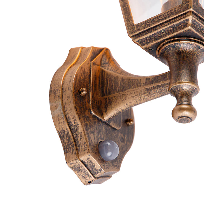 QAZQA Antieke wandlamp goud IP44 met bewegingsmelder - Capital