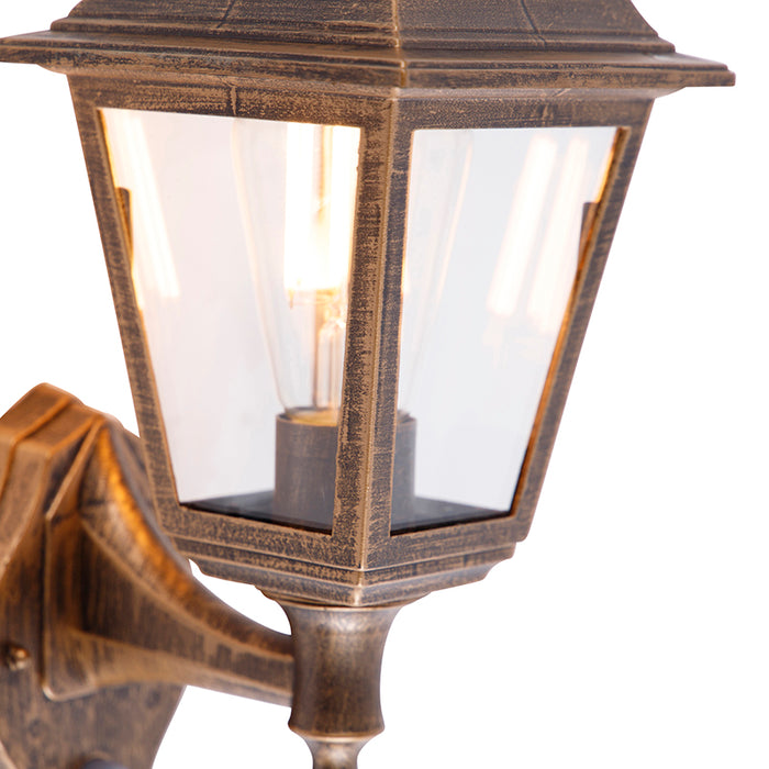 QAZQA Antieke wandlamp goud IP44 met bewegingsmelder - Capital
