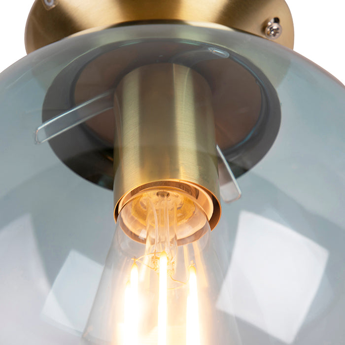 QAZQA Art Deco plafondlamp messing met blauw glas - Pallon