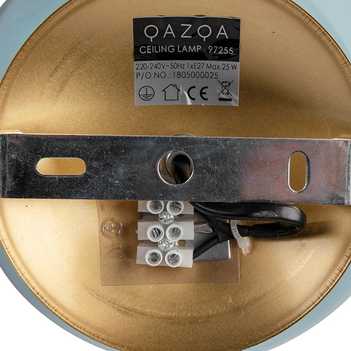 QAZQA Art Deco plafondlamp messing met blauw glas - Pallon