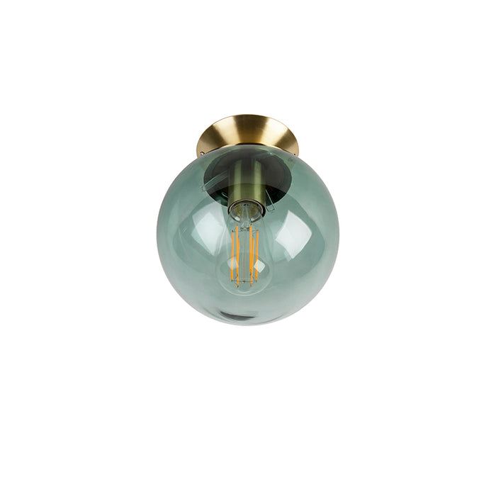 QAZQA Art deco plafondlamp messing met groen glas - Pallon