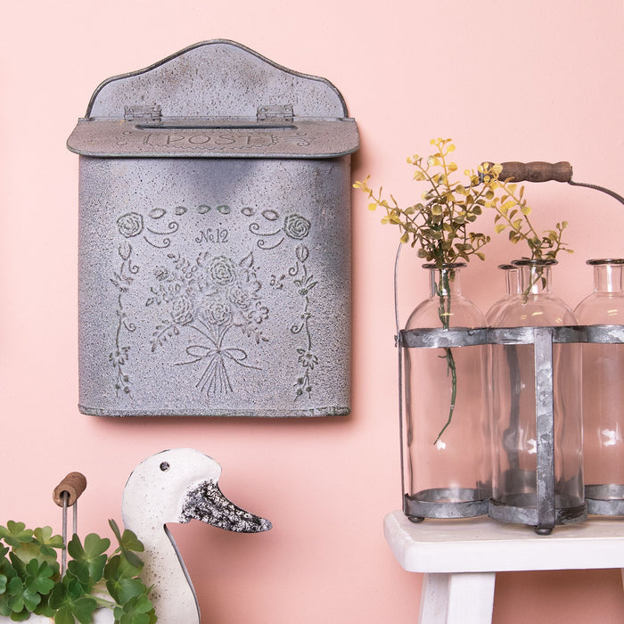 Clayre & Eef Brievenbus 26x10x35 cm Grijs IJzer Bloemen