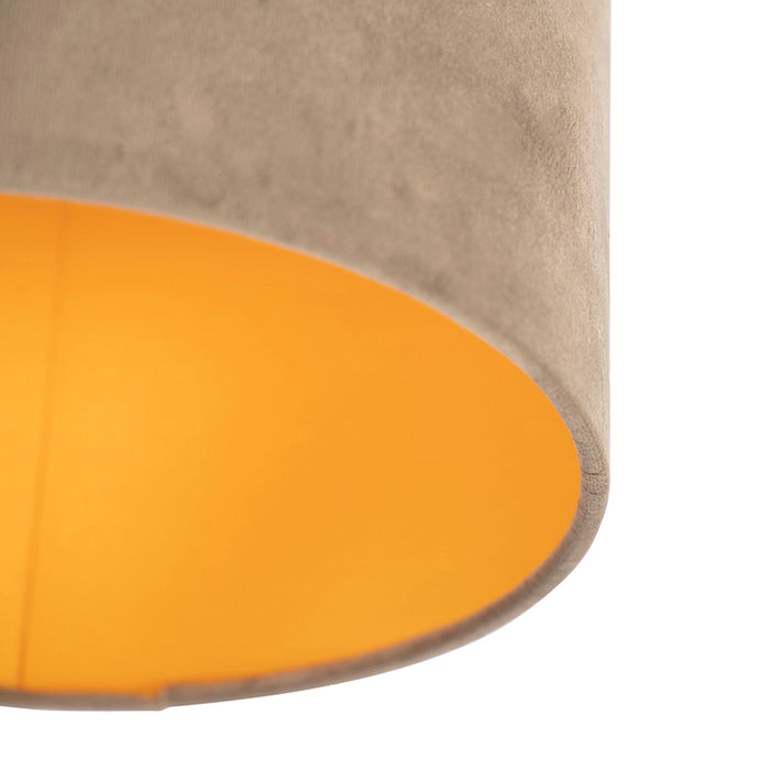 QAZQA Plafondlamp met velours kap taupe met goud 25 cm - Combi zwart