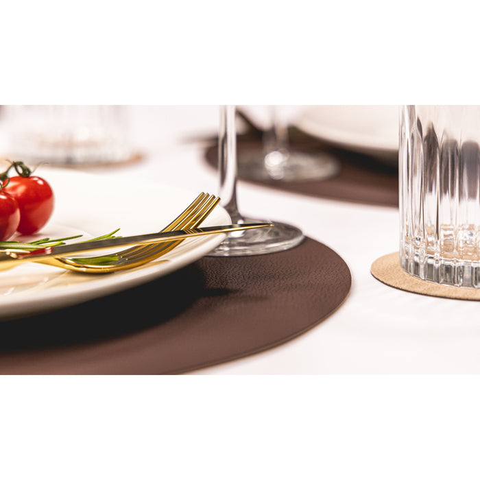 Jay Hill Placemats Rond Leer Bruin Zand ∅ 38 cm - 6 Stuks