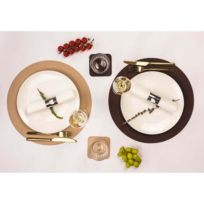 Jay Hill Placemats Rond Leer Bruin Zand ∅ 38 cm - 6 Stuks