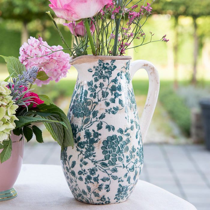 Clayre & Eef Decoratie Kan 1300 ml Groen Keramiek Rond Bladeren