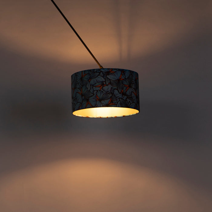 QAZQA Hanglamp zwart met velours kap vlinders met goud 35 cm - Blitz