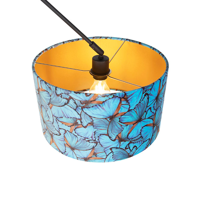 QAZQA Hanglamp zwart met velours kap vlinders met goud 35 cm - Blitz