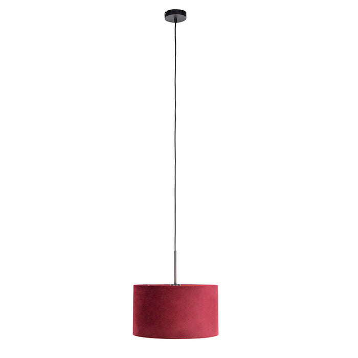 QAZQA Zwarte hanglamp met velours kap rood met goud 35 cm - Combi