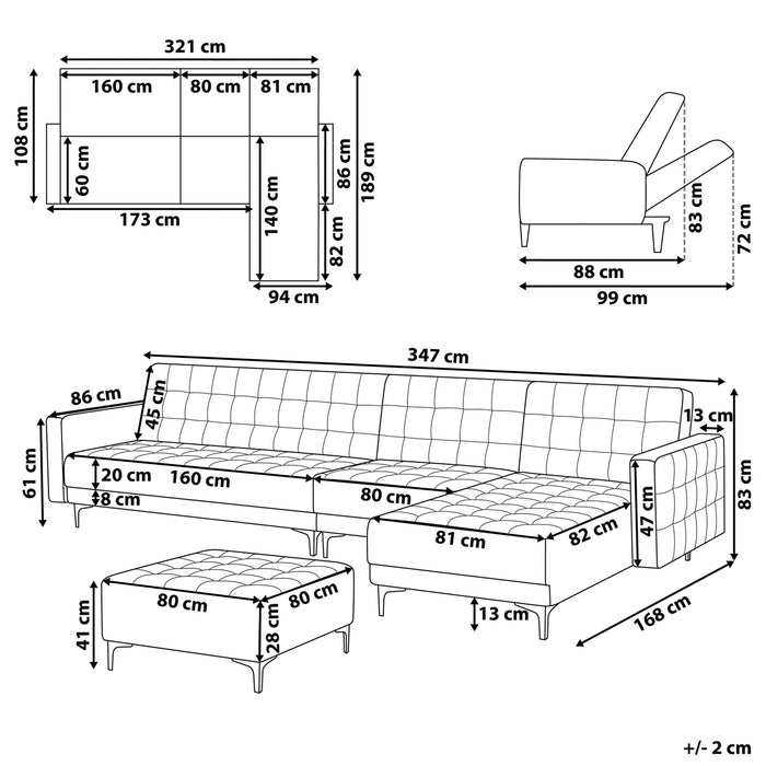 Beliani-ABERDEEN-Hoekslaapbank poef-Marineblauw-Links-347 cm-Fluweel
