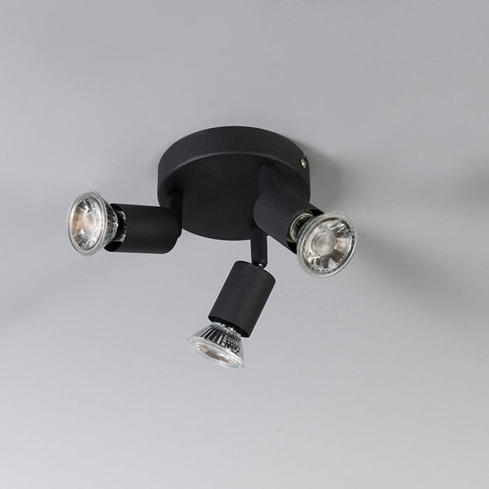 QAZQA Industriële spot zwart kantelbaar rond 3-lichts - Jeany