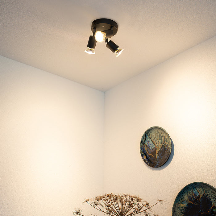 QAZQA Industriële spot zwart kantelbaar rond 3-lichts - Jeany