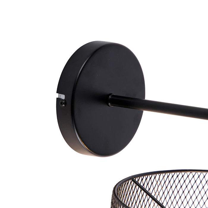 QAZQA Wandlamp drum-mesh - Zwart - Industrieel - L 23cm