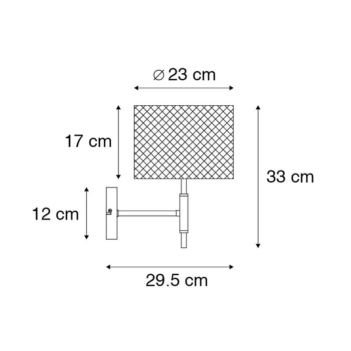 QAZQA Wandlamp drum-mesh - Zwart - Industrieel - L 23cm