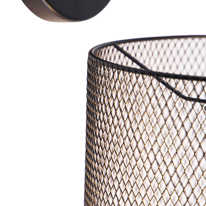 QAZQA Wandlamp drum-mesh - Zwart - Industrieel - L 23cm