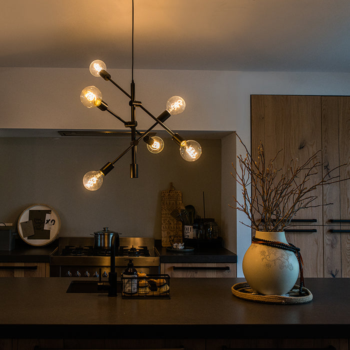QAZQA Industriële hanglamp zwart 6-lichts - Sydney