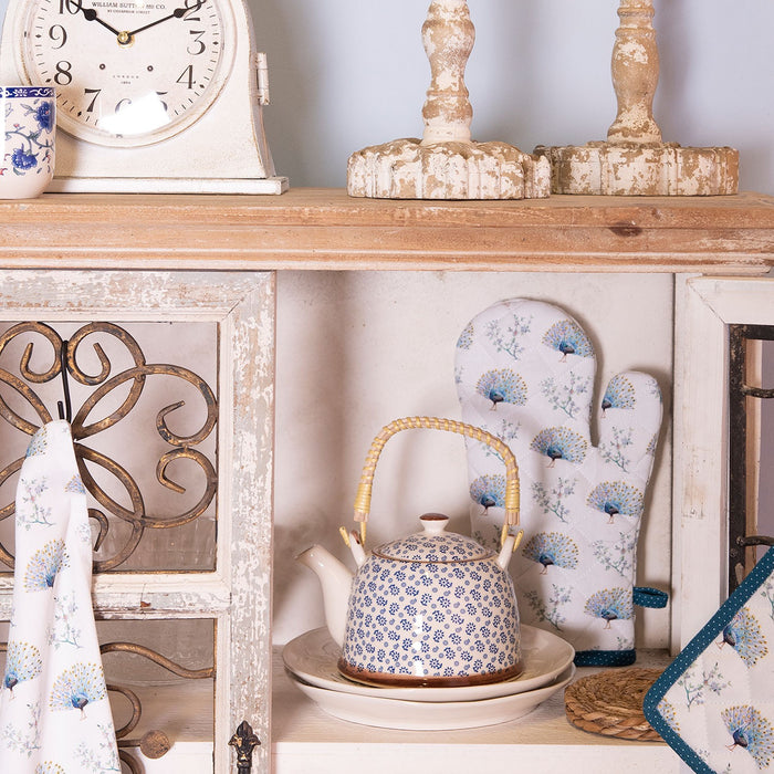 Clayre & Eef Theepot met Filter 700 ml Blauw Keramiek Bloemen