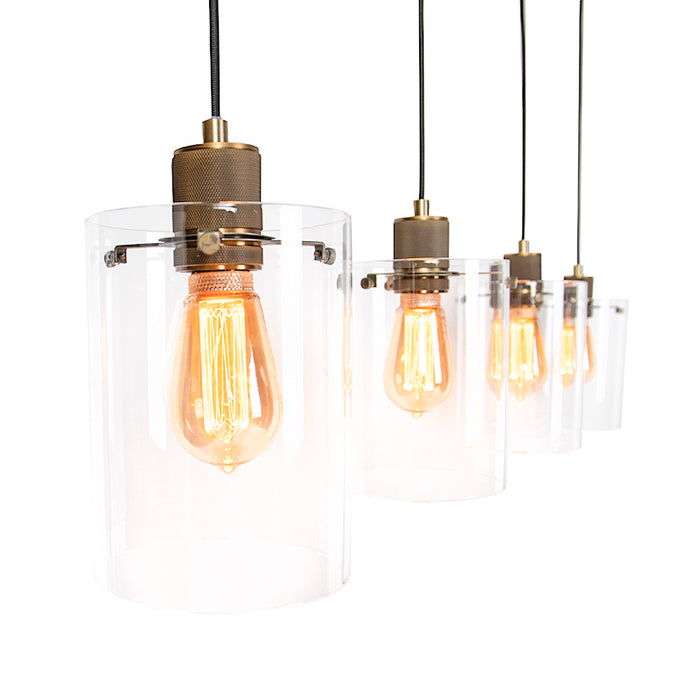 QAZQA Scandinavische hanglamp brons met glas 4-lichts - Dome