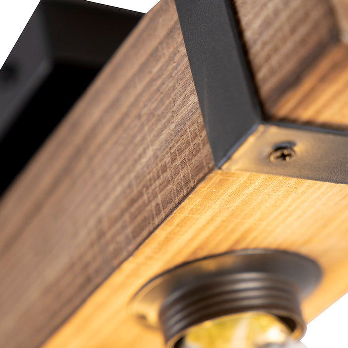 QAZQA Industriële plafondlamp hout met staal 4-lichts - Reena