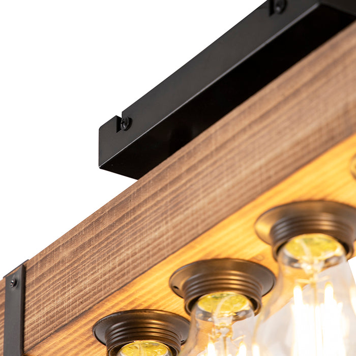 QAZQA Industriële plafondlamp hout met staal 4-lichts - Reena