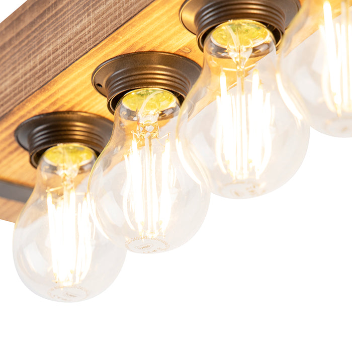 QAZQA Industriële plafondlamp hout met staal 4-lichts - Reena