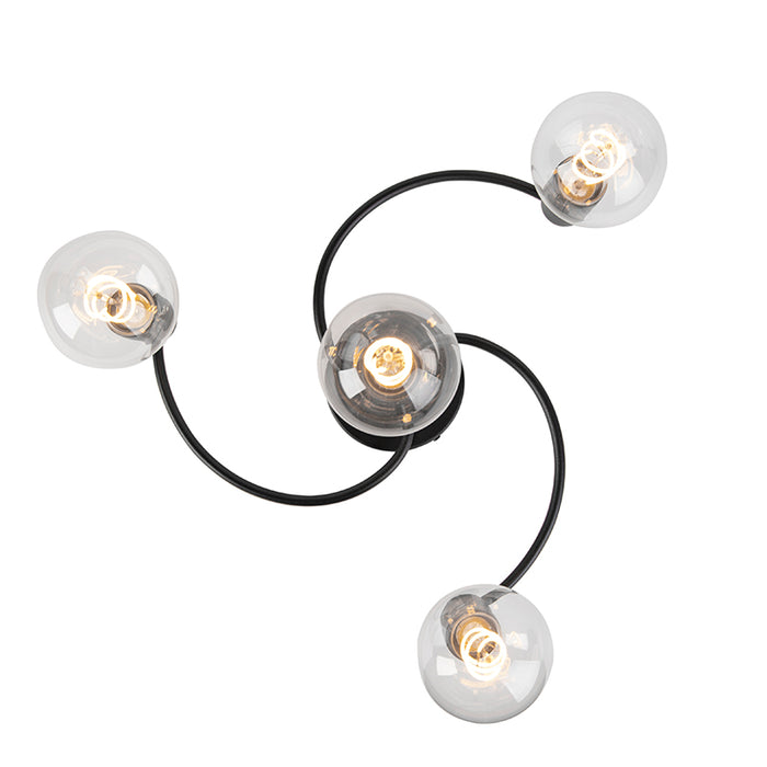 QAZQA Art deco plafondlamp zwart 4-lichts - Facil