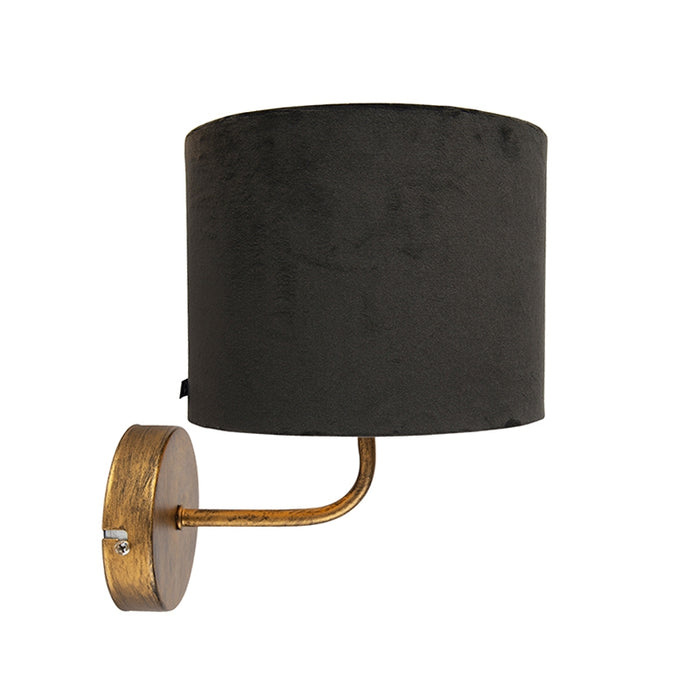 QAZQA Vintage wandlamp goud met zwarte velours kap - Matt