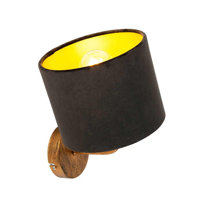 QAZQA Vintage wandlamp goud met zwarte velours kap - Matt