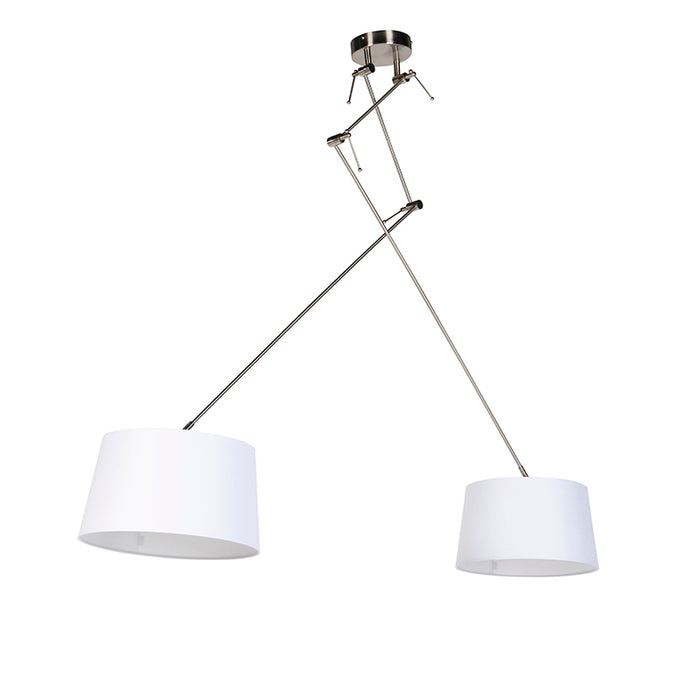 QAZQA Hanglamp staal met linnen kappen wit 35 cm 2-lichts - Blitz