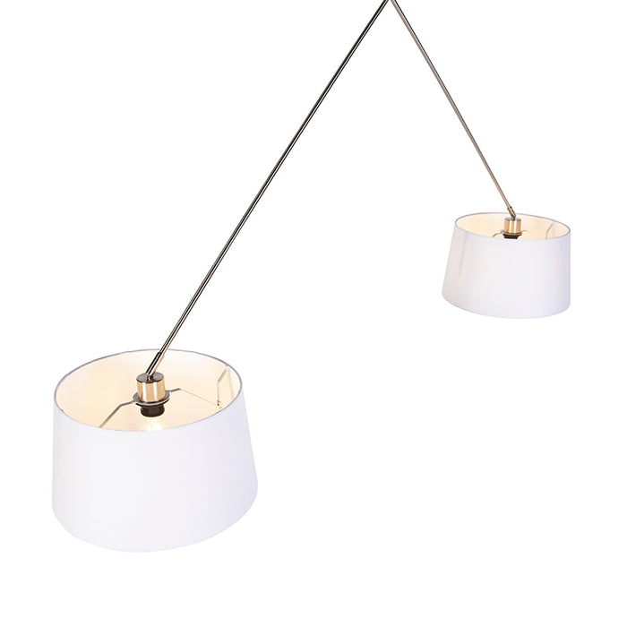 QAZQA Hanglamp staal met linnen kappen wit 35 cm 2-lichts - Blitz