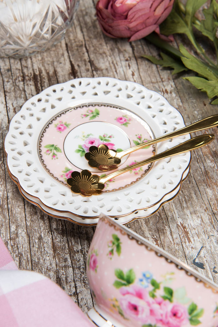 Clayre & Eef Theelepel 12 cm Goudkleurig Metaal Bloem Koffielepel