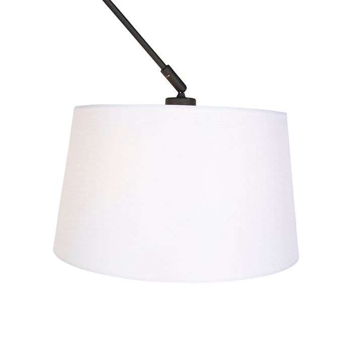 QAZQA Hanglamp zwart met linnen kap wit 35 cm - Blitz