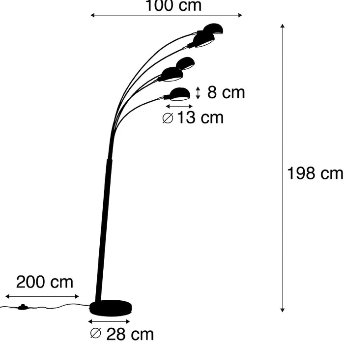 QAZQA Design vloerlamp zwart 5-lichts - Sixties