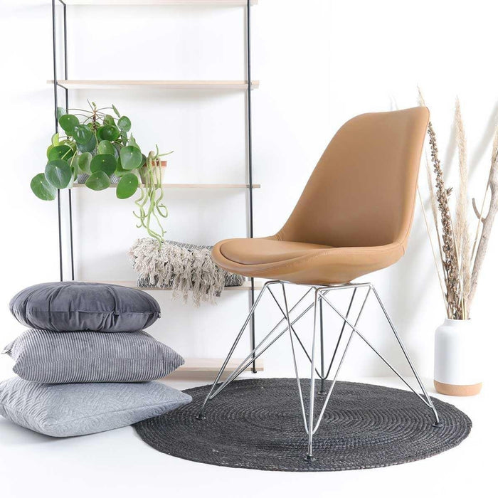 Essence Metal eetkamerstoel kunstleer cognac - chroom onderstel