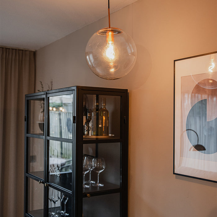 QAZQA Art deco hanglamp koper met helder glas 30 cm - Ball 30