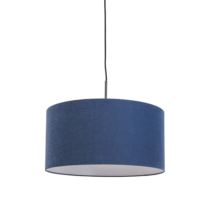 QAZQA Moderne hanglamp zwart met antiek blauwe kap 50 cm - Combi 1