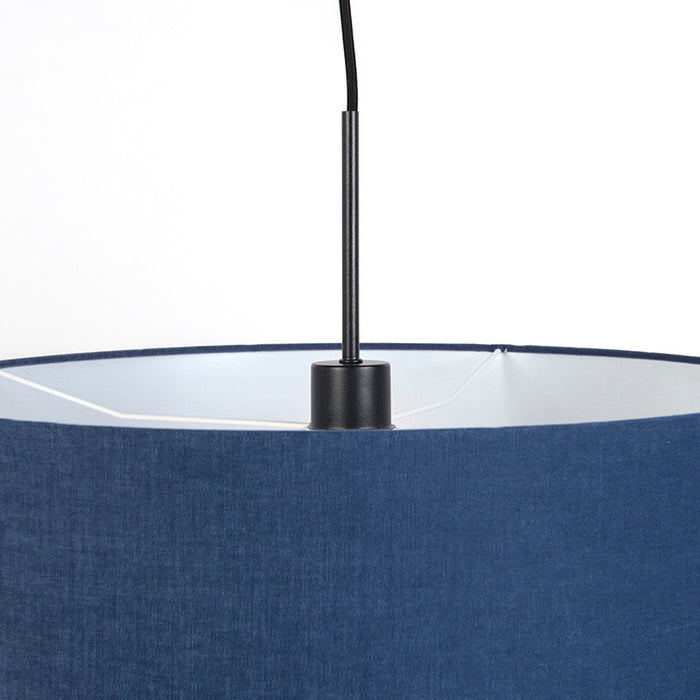 QAZQA Moderne hanglamp zwart met antiek blauwe kap 50 cm - Combi 1